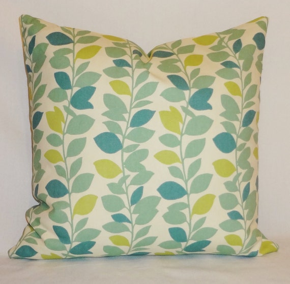 Items similar to Blue & Lime Leaves Vine Pillows Decorative Pillow