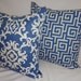 OUTDOOR Two Blue & White Print Geometric Outdoor Pillow Cushion Covers Porch Decorative Pillows