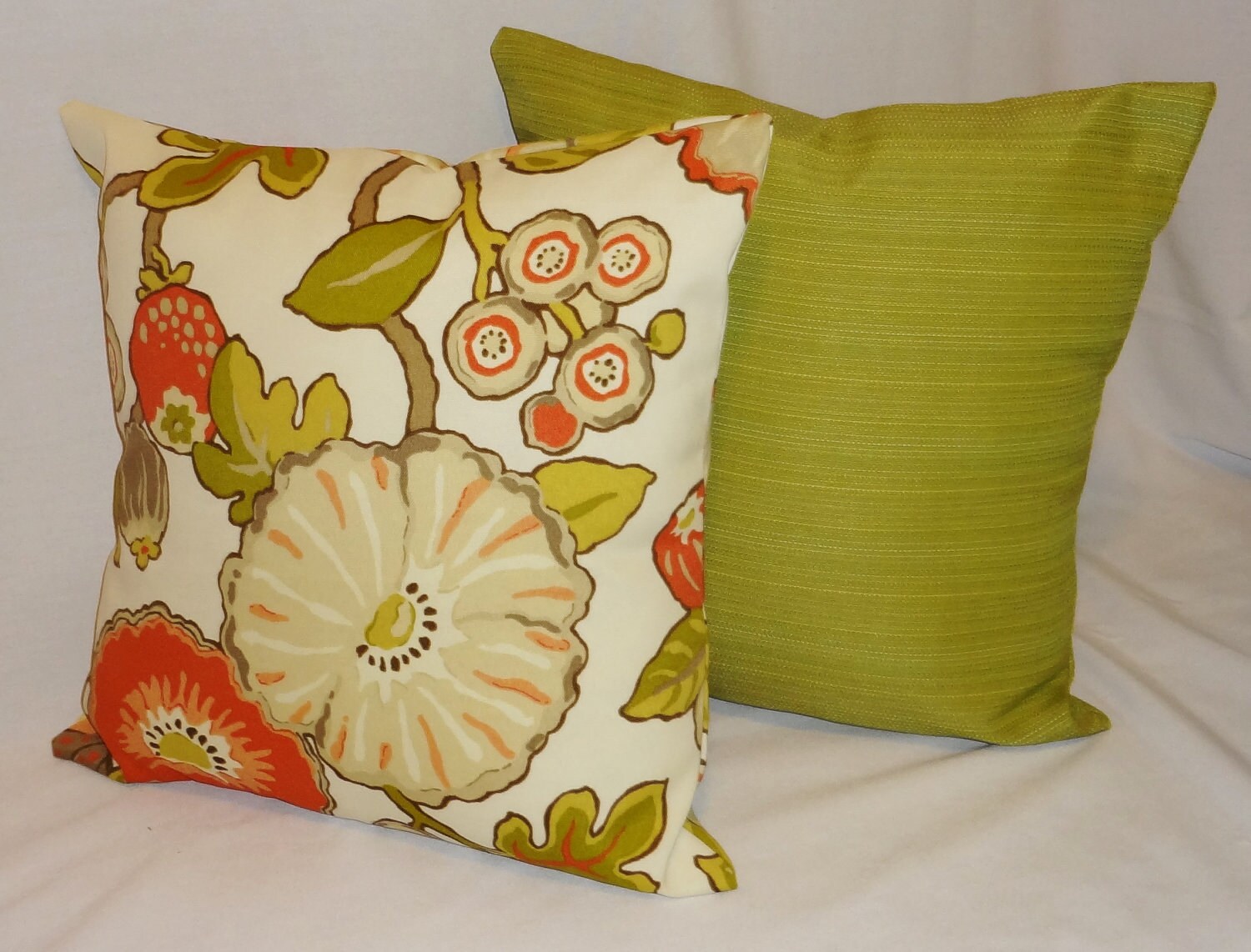 Two Outdoor Porch Pillows Decorative Orange & Lime Floral