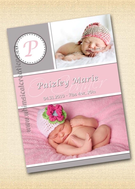Items similar to Baby Girl Birth Announcement (Digital File) Paizley