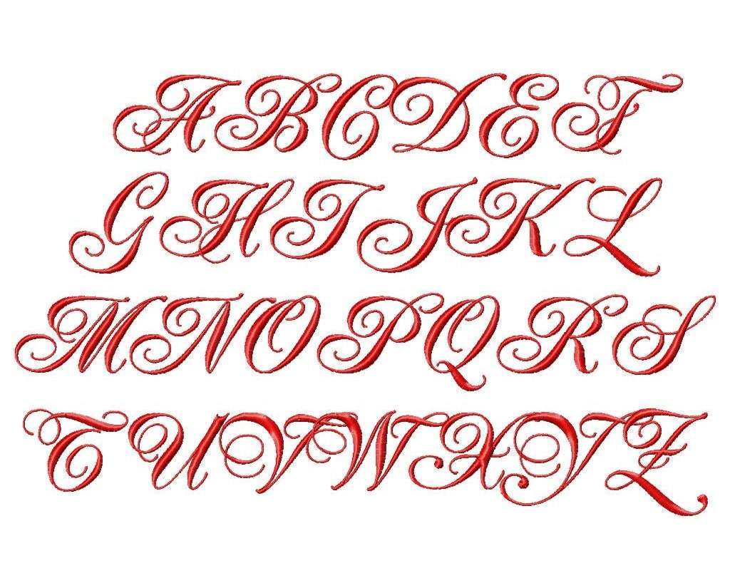 Fancy Script Machine Embroidery Font Sizes