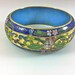 Vintage Cloisonne Bangle Bracelet // Blue Gold Floral Motif // Statement Piece // Asian Jewelry // 1950