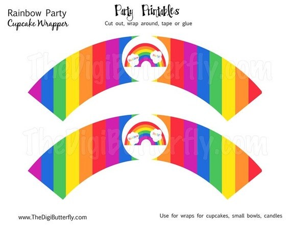 Rainbow Party Cupcake Wrappers DIY Party Printables