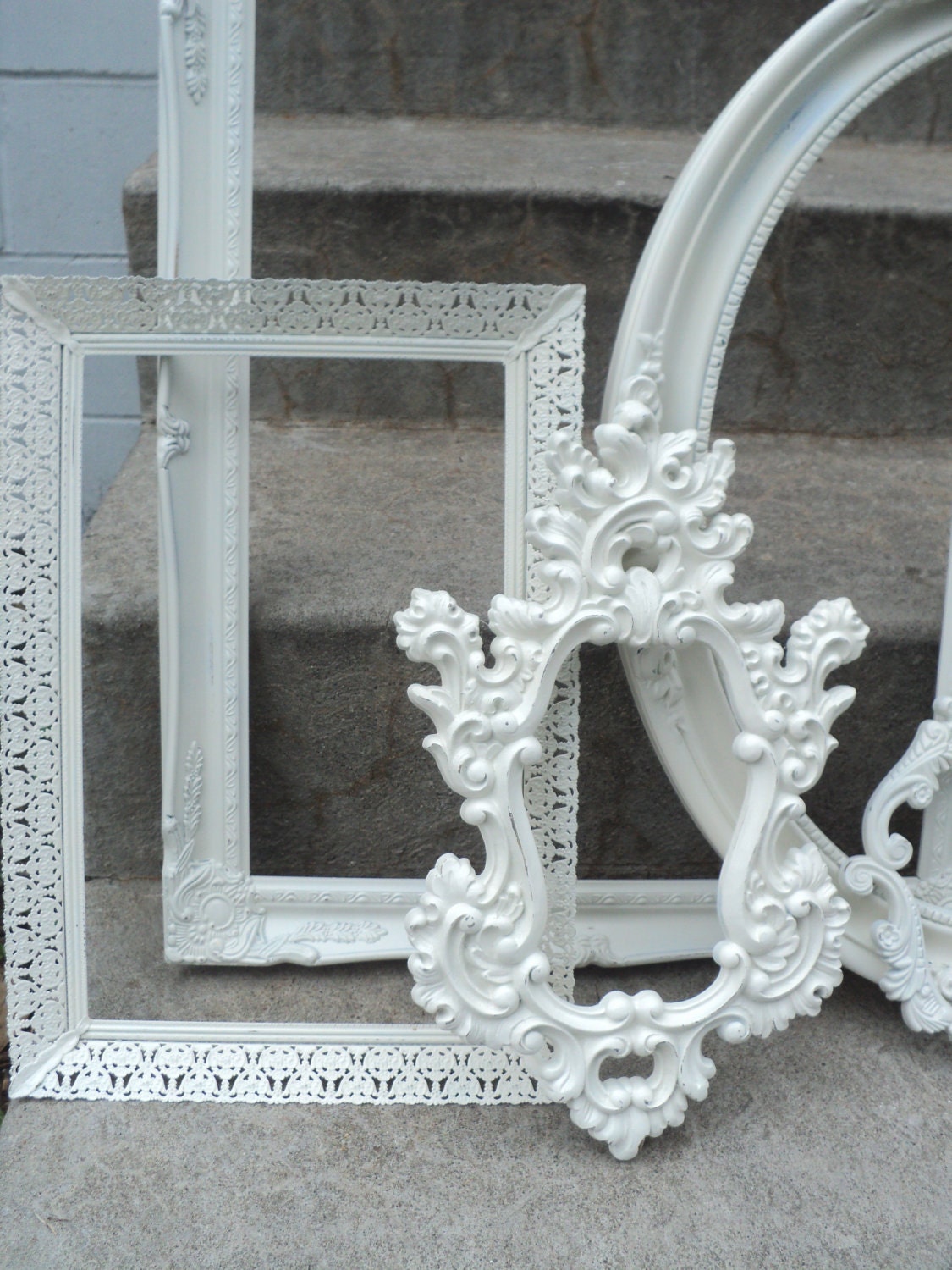 Large Vintage Picture Frame Set Ornate Antique White