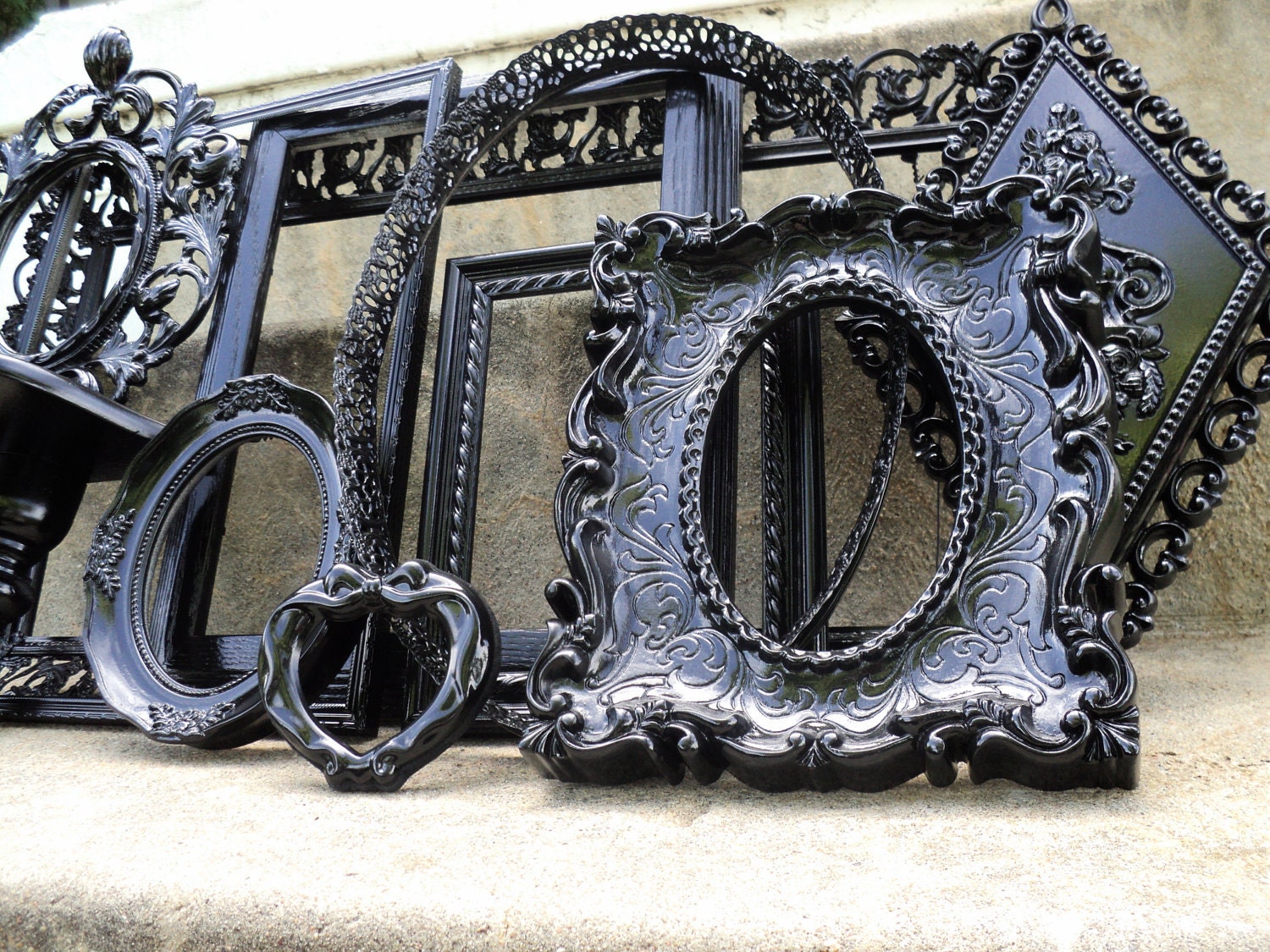 Large Black Picture Frame Set with Mirror Shelf by melissap6908