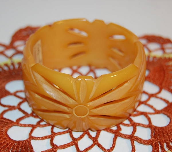 Vintage Carved Bakelite Bracelet Large and Chunky Bangle