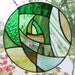 Stained glass window panel green abstract round stained glass panel window hanging geometric suncatcher home & living