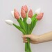 Dozen of spring flowers, tulips, fabric flower, pink and white - gift for birthday,graduation and get well. Gift for girl and mom