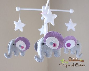 Baby Crib Mobile - Baby Mobile - Elephant Mobile - Baby Nursery Mobile - "Rock-a-Bye-Baby Girl Elephant"(You can pick your colors)