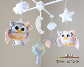 Baby Crib Mobile - Baby Girl Mobile - Owls Mobile - Nursery Owl Mobile (You Can Pick Your Colors)