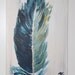 Monaco blue feather painting, midnight blue, turquoise feather on ivory white background