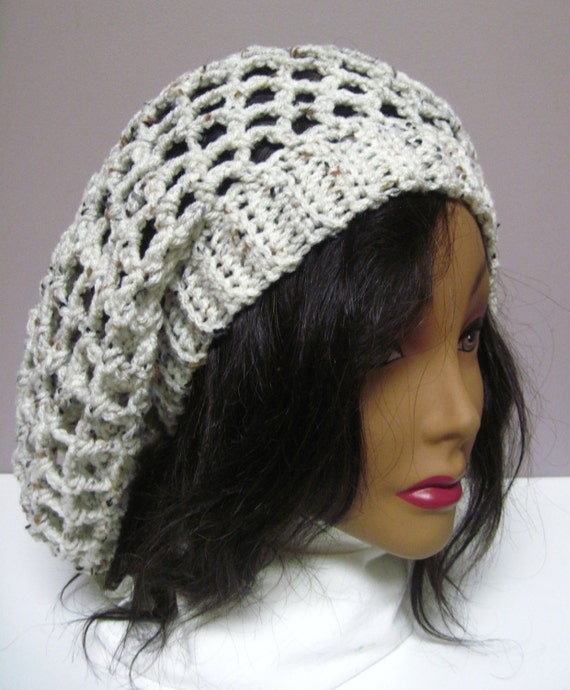 Crochet Slouchy Hat Open Weave Beige with by CrochetCluster