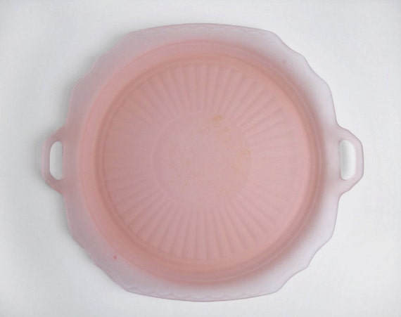 Vintage Mayfair Pink Cake Plate Depression Glass Frosted Satin