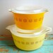 Vintage Pyrex Town & Country Round Casserole Dishes - Orange Yellow
