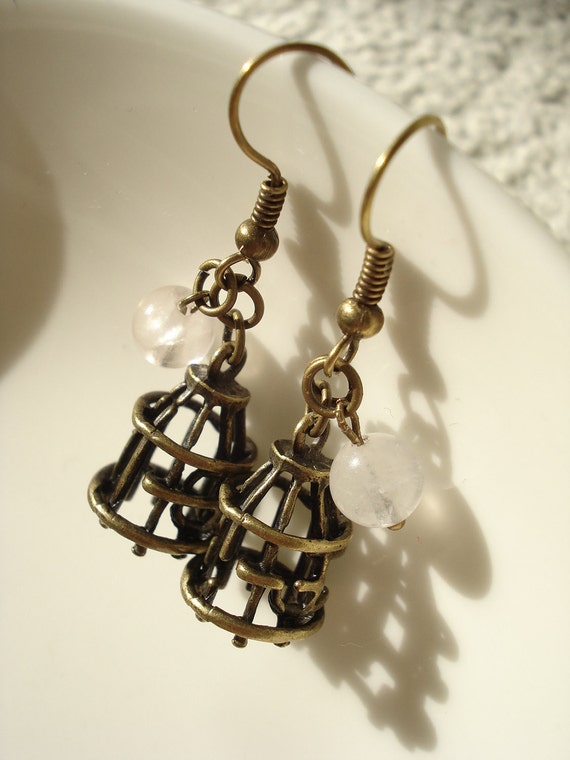 Items similar to 3D Bird Cage Earrings Anitqued Bronze DE151 on Etsy