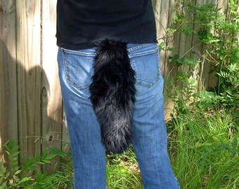 Black Wolf Tail Faux Fur with Clasp