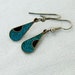 Vintage Mexican Earrings Inlaid Faux Turquoise and Onyx Tiny Drops Set in Alpaca