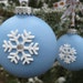 Winter Powder Blue Ornaments with Snowflakes and Gingerbread Ribbon. Set Of Two.