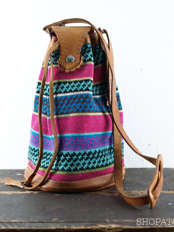 Vintage 1970s Ethnic purse Drawstring Bucket Bag by SHOPAT851