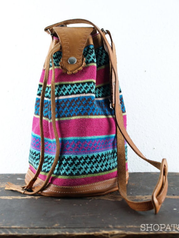 Vintage 1970s Ethnic Purse Drawstring Bucket Bag By Shopat851 0993