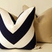 Deep Blue and White Chevron Pillow