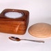 Lift Top Salt, Pepper, Dried Herb or Spice Rub Keeper with Mini Spoon (Teak, Curly Maple and Glass)