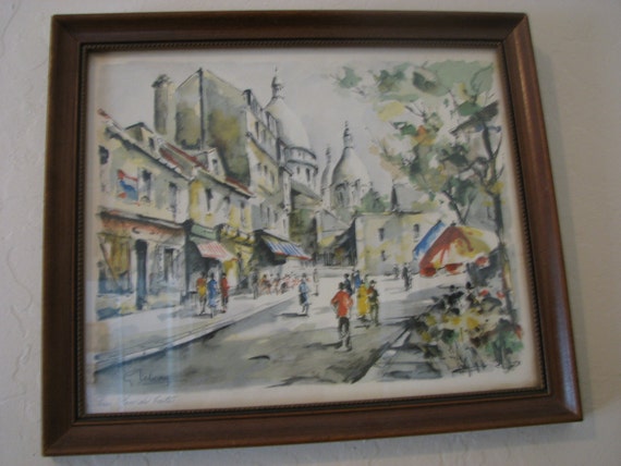 French Mid Century Artist G. Lelong Watercolor Paris Place du