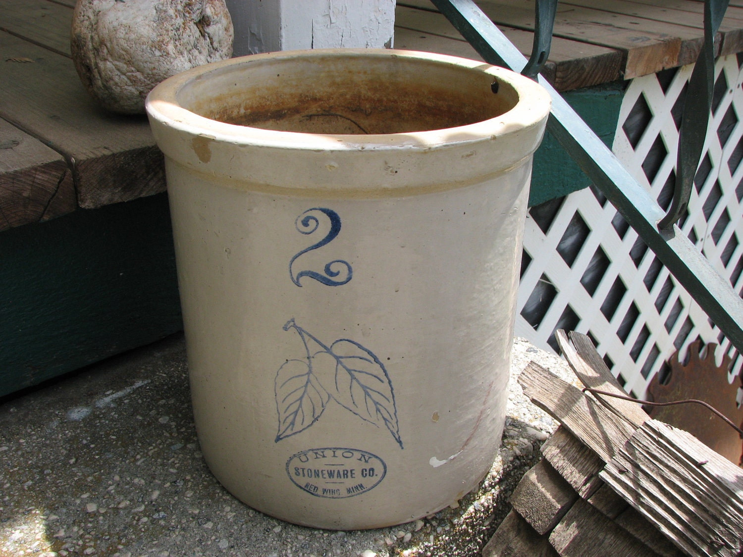 Rare Union Stoneware Red Wing Pottery Crock Two Birch Leaves 2