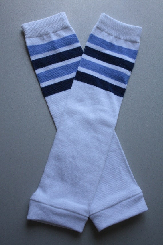 White Baby Leggings With Blue Stripes