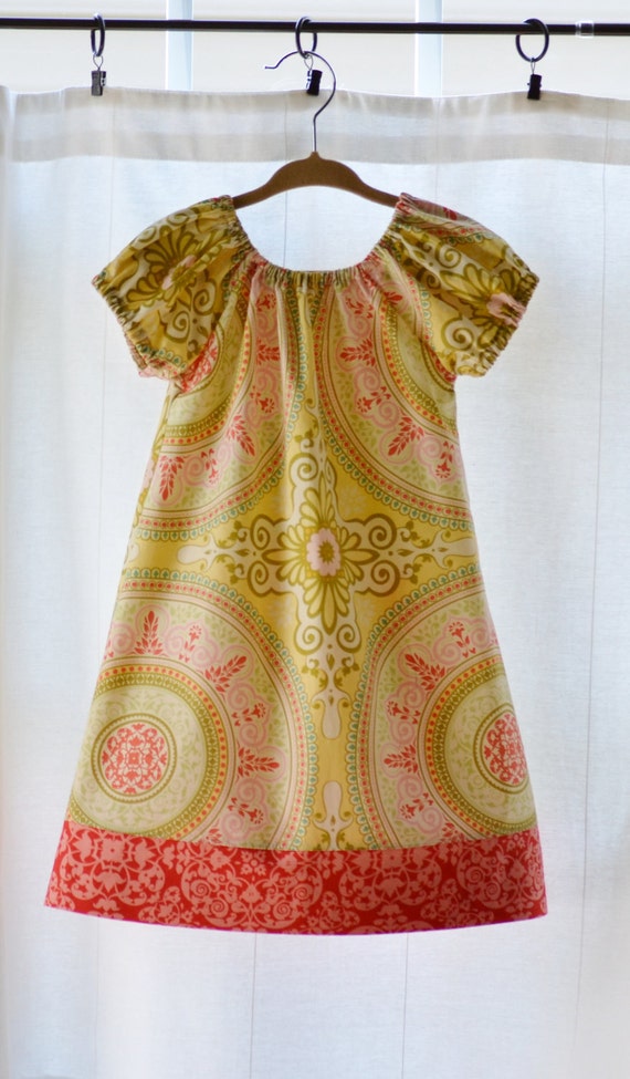 Items similar to Yellow & Pink Peasant Dress on Etsy
