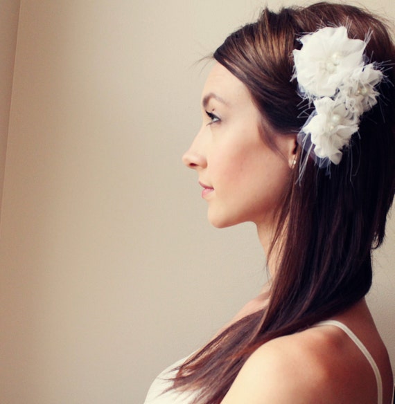 chiffon and tulle bridal hair piece in white with bandeau