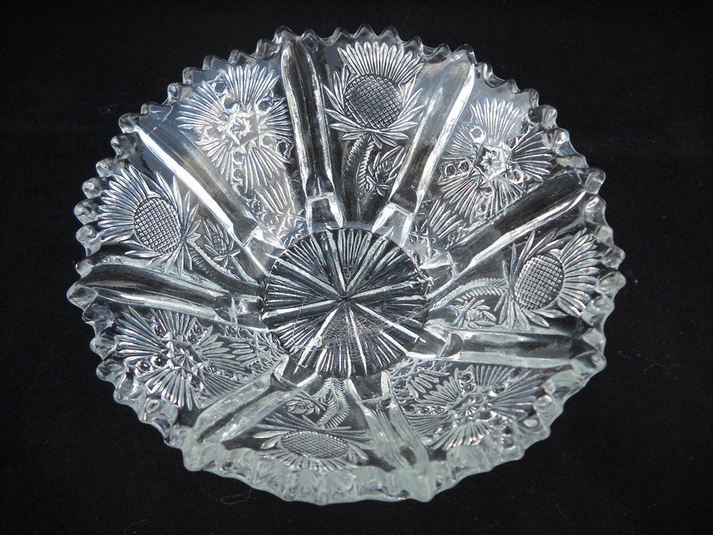 Pressed Glass Thistle Pattern Nut Bowls 1274