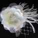 Sophia - Bridal Ivory Flower Hair Clip Fascinator With Orchid Feathers - Beads