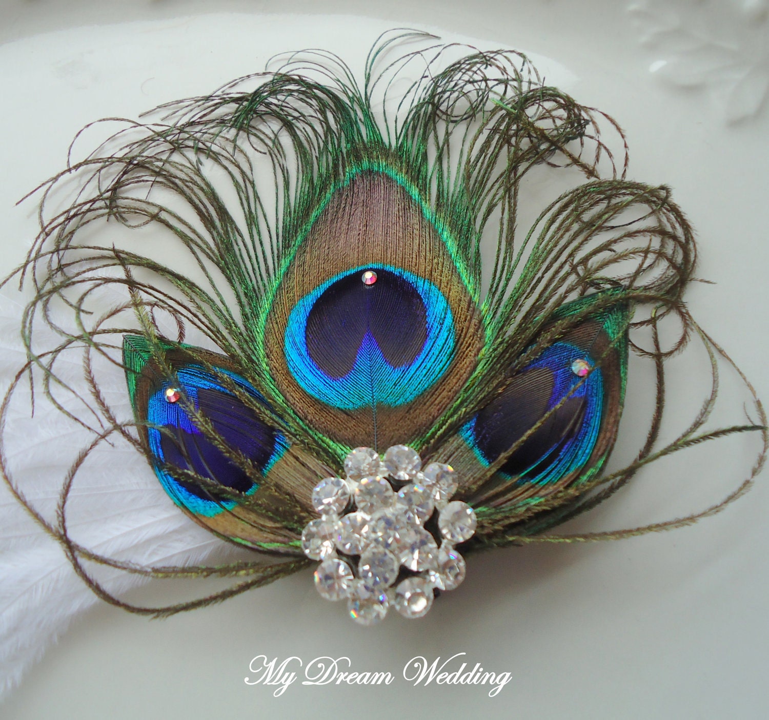 Peacock Headpiece. Peacock hair clip with SWAROVSKI Crystals