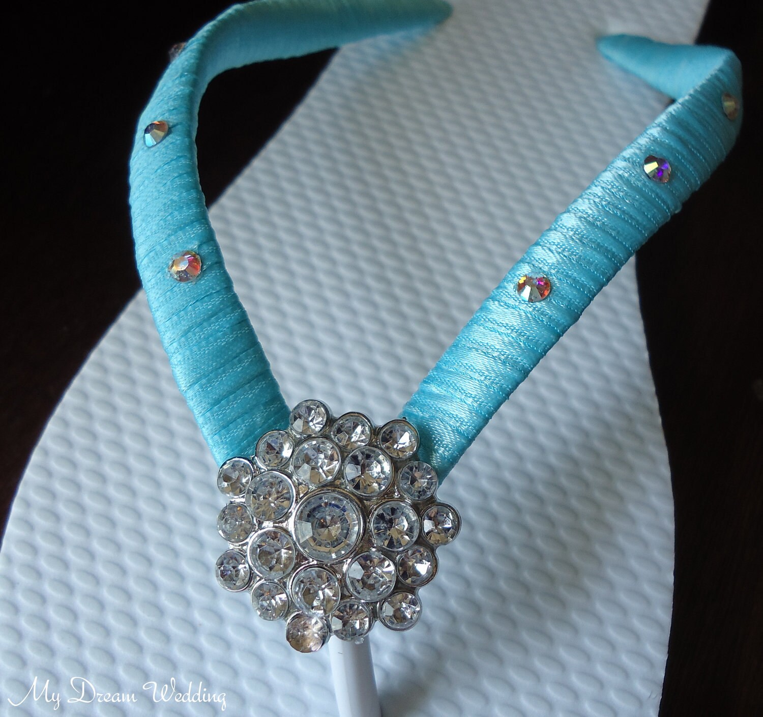 flip flops with turquoise stones