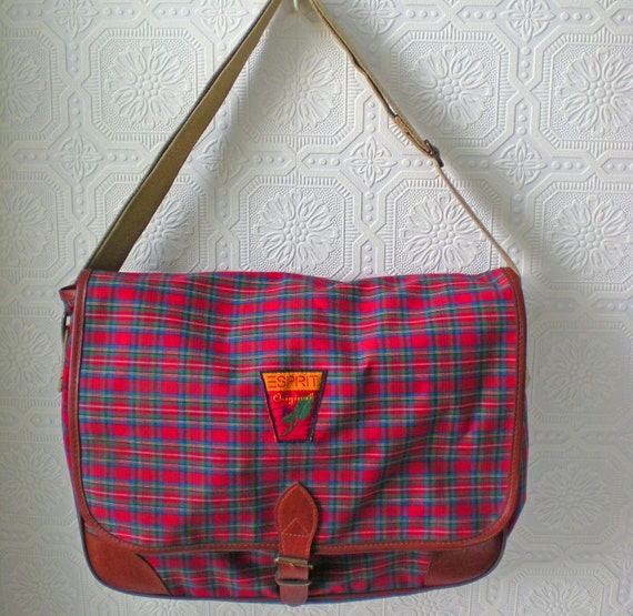 red plaid messenger bag