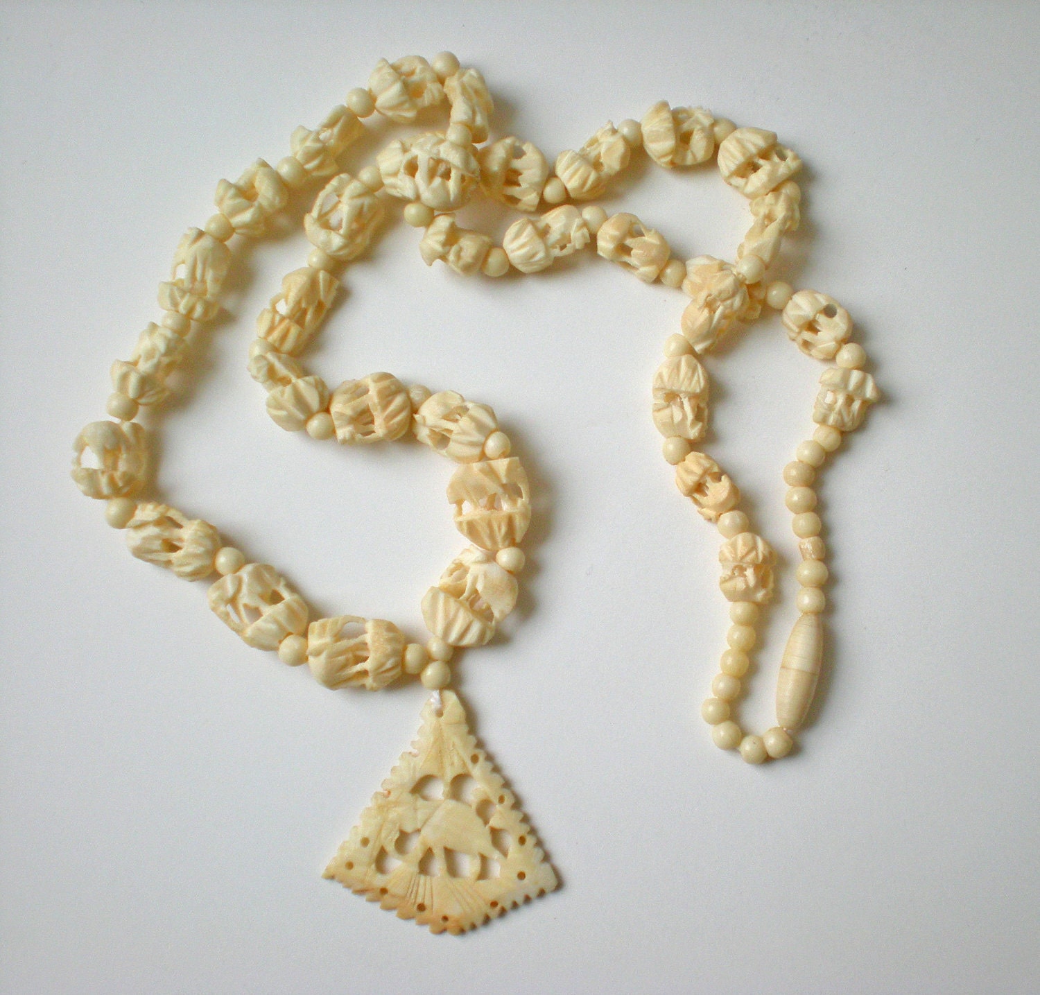Vintage 1970's Carved Elephant Ivory Necklace
