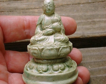 Japanese JIZO Buddha Protector of Children in Mossy Stone OR Faux Ivory