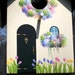 Spring Cottage with Tulips, Outdoor Birdhouse, Black Roof with Light Cream Sides