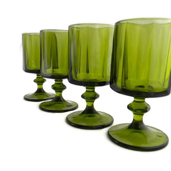 green pedestal water goblets set of four