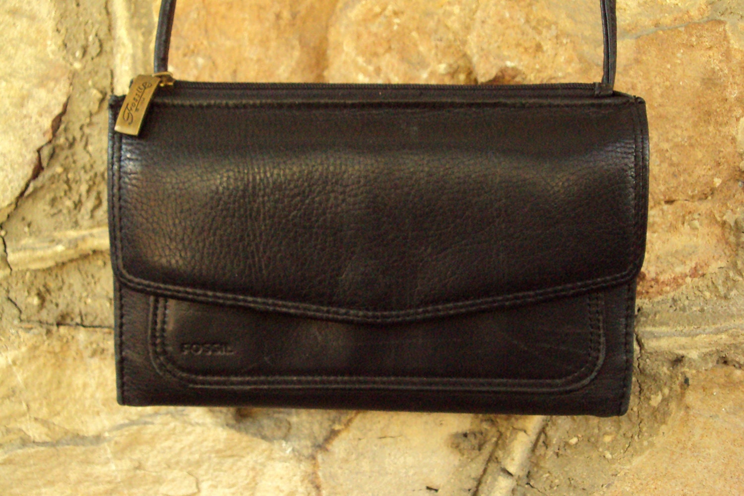 crossbody wallet bag Fossil black leather purse