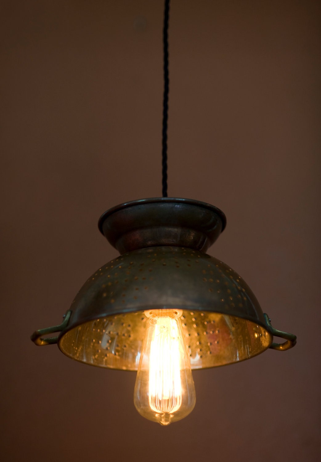 Colander Light Pendant Copper Edison Style Bulb