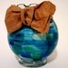 Flower Vase Hand Painted Green and Blue with Removable Bow