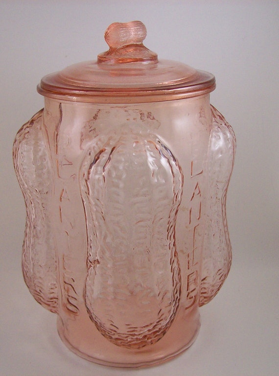 Items similar to Vintage pink glass planters peanut jar 14 in tall with