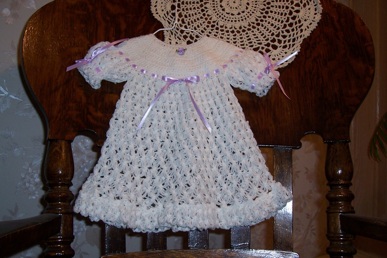 Dainty hand crochet loveknot baby dress