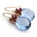 Clearance Sale Periwinkle Blue Quartz and Red Garnet Earrings 14k Gold Filled Wire - Affordable Fashion, Unique, Under 50 dollars