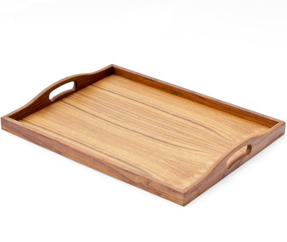 teak wood tray : thailand vintage brown stripe retro mod