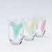 set of three small retro 60s 70s pink yellow white and aqua feather hippie natural native american sweet juice glasses : cocktail shot