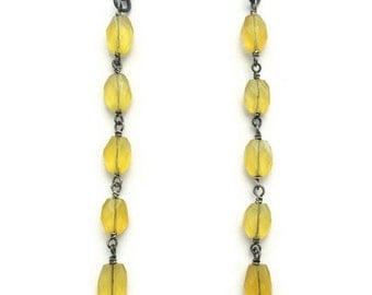 Yellow Earrings - Oxidized Sterling Silver Jewelry - Chalcedony Gemstone Jewellery