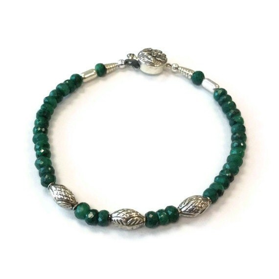 Green Emerald Bracelet May Birthstone Sterling Silver Jewelry